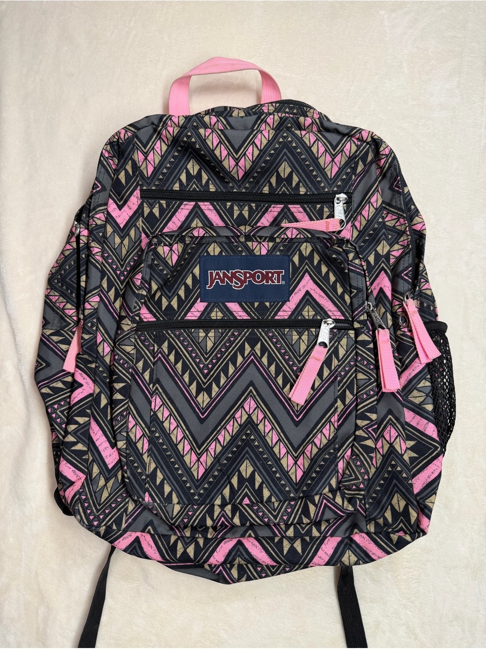 JanSport Pink Dark Gray Geometric Print Backpack